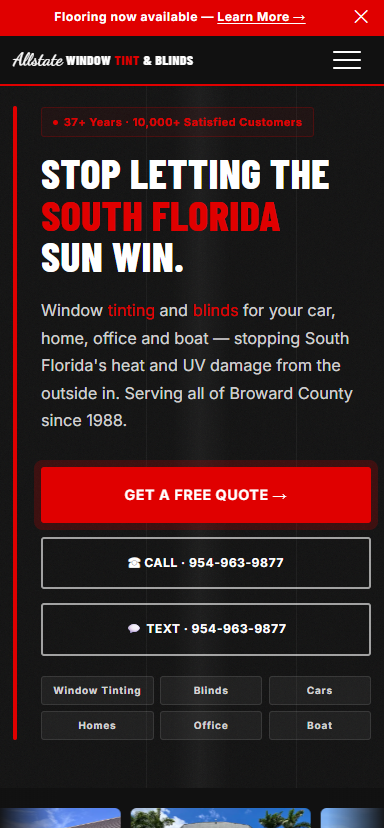 Allstate Window Tint & Blinds — redesigned mobile site