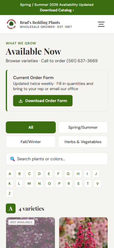 Brad's Bedding Plants — redesigned mobile site