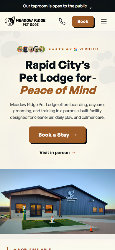Meadow Ridge Pet Lodge — redesigned mobile site